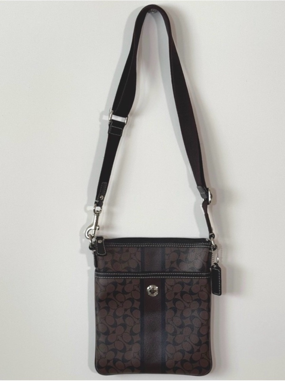 Coach Dark Brown Signature Monogram Crossbody bag